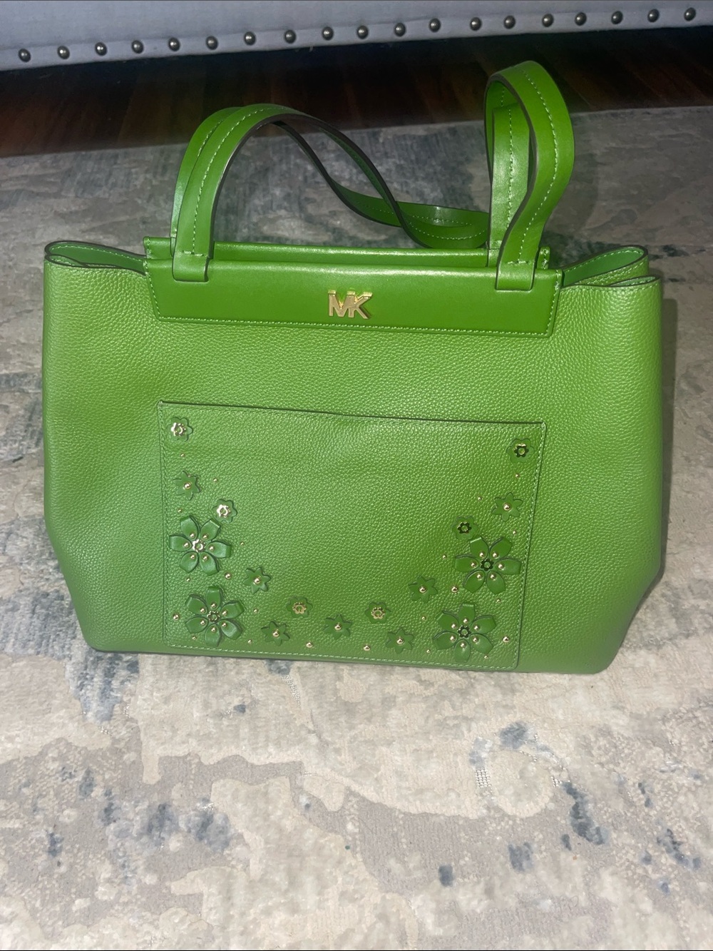 Michael Kors Lime Green Leather Floral Applique Tote
